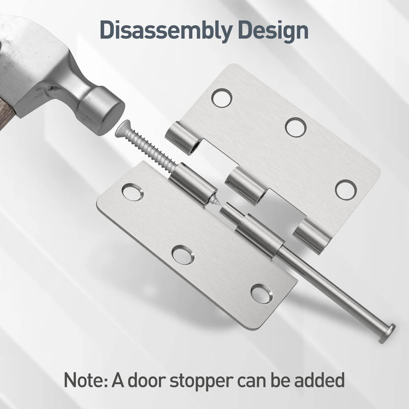 HOSOM Satin Nickel Door Hinges 3.5 Inch Interior Door Hinges with 1/4" Radius, 3-1/2 Brushed Nickel Door Hinges, 3 Pack - NewNest Australia