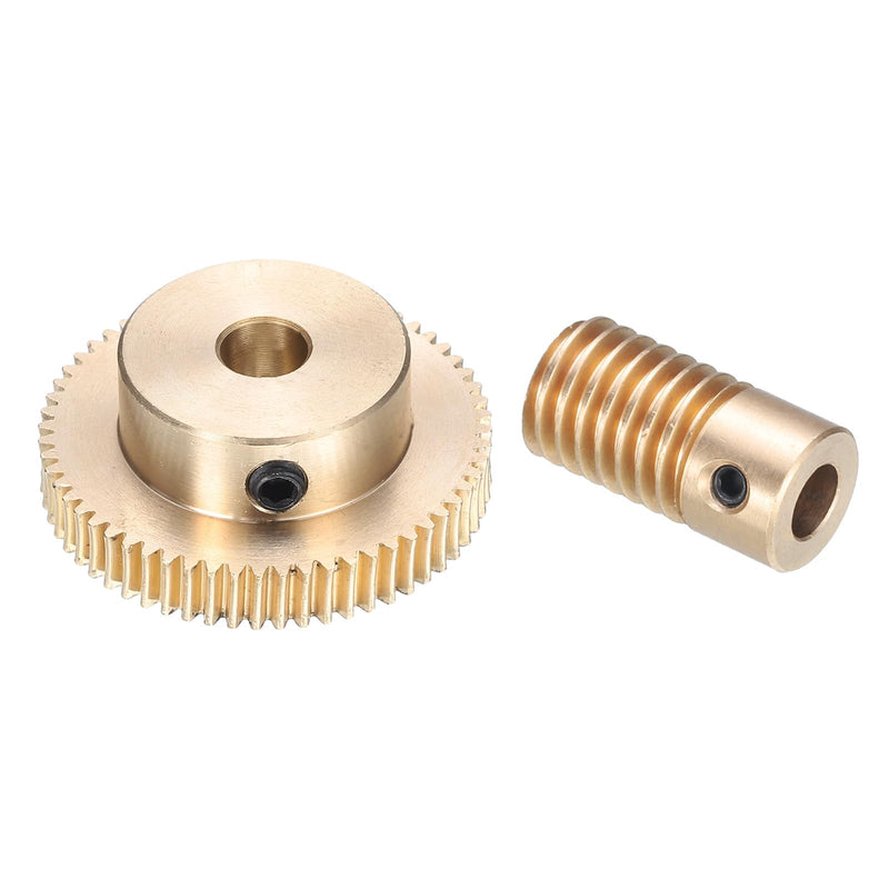 uxcell Worm Gear Set - 0.5 Module 60:1 Reduction Rate 5mm Hole Dia Gear Shaft and 6mm Hole Dia Gear Wheel 60T Drive Gear Box (Brass)