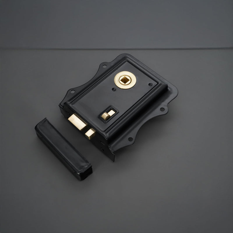 Infinity Decor Olde Victorian Rim Latch Lock snib in Black/Polished Brass Finish – Traditional Lock Security for Interior Bathroom Bedroom Door