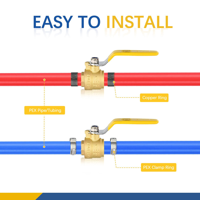5PACK GUOFIS 1"PEX Crimp Full Port Ball Valve,Yellow Handle(VALVE020-5) 5 Yellow Handle
