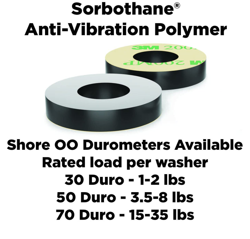 Isolate It: Sorbothane Vibration Isolation Washer 70 Duro with 3M Adhesive (.45" ID - 1" OD - .19" H) - 8 Pack