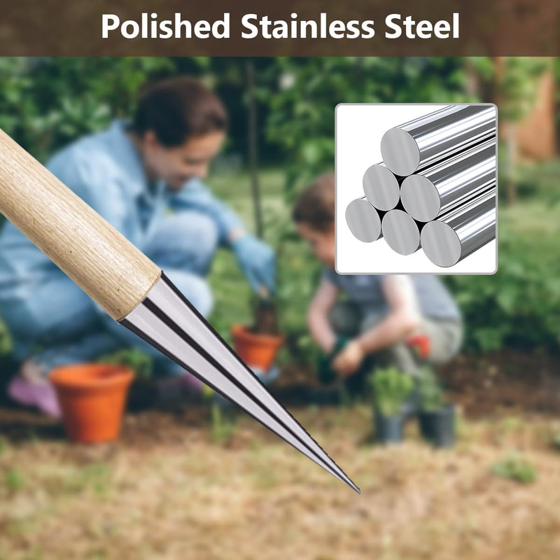 Hand Dibber, Stainless Steel Sow Dibbler with Wood Handle, Garden Hole Punch Dibbler Tool for Planting Seeds & Bulbs, Hand Held Bulb Planter for Planting Flowers Tulips, Daffodils, Dahlias Log