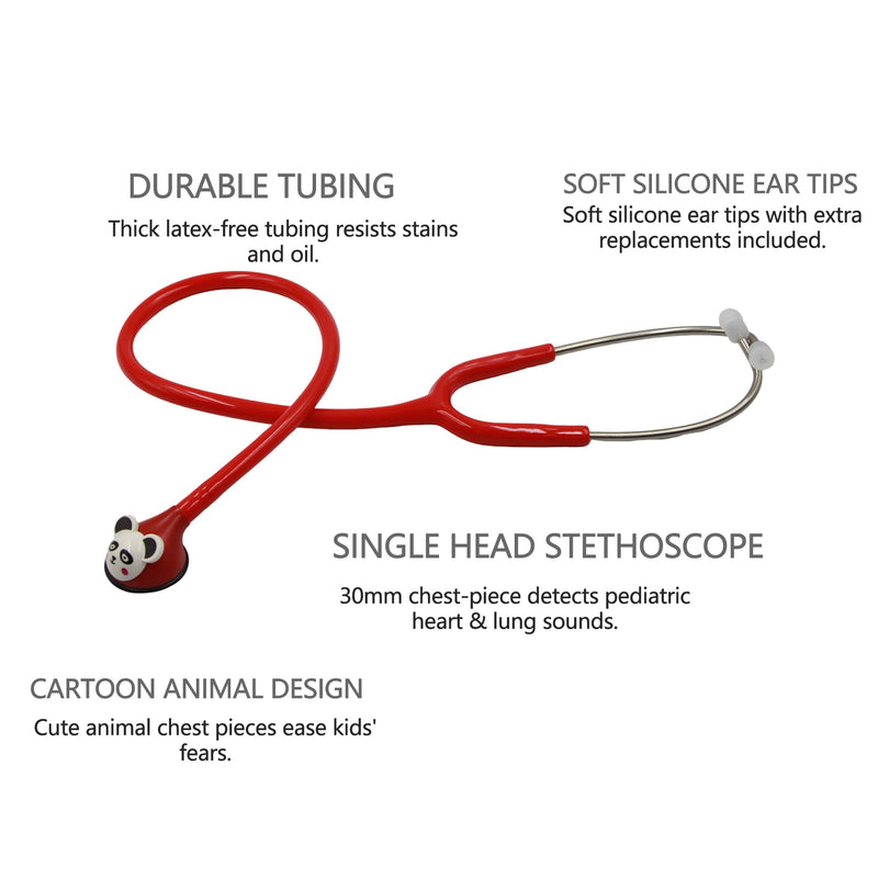 ClearSound Kids Stethoscope - Real Working Medical Tool with 5 Fun Cartoon Heads for Pediatric Exams, Nurse Gifts & Home Play (Red) Red