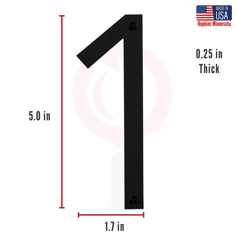 Discovered Designs 5" (1) Modern Address House Numbers for Outside - Easy to Install 3D Matte Black Weatherproof No Rust, Individual Numbers for Address on House, Made in USA, Includes 2 - 3/4" Screws, Door Mailbox Decor Home Address Number (1) 1