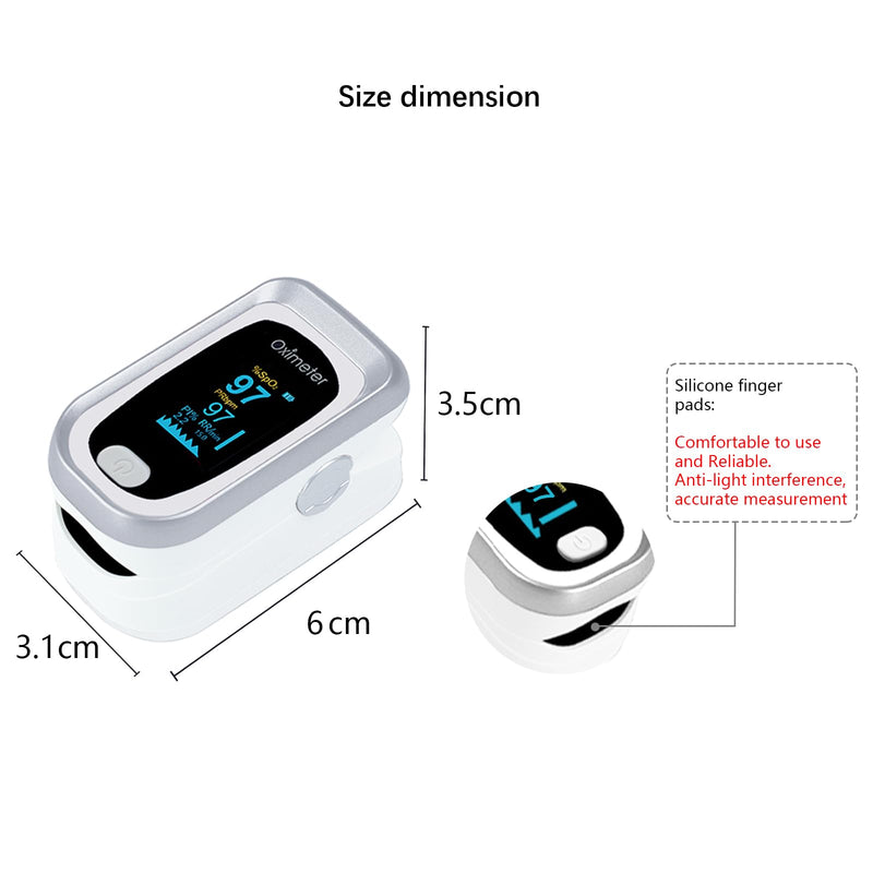 Pulse Oximeter Fingertip, Large LED Screen Heart Rate Meter, Adult Oximeter, Carry Lanyard and Bag, Accurate and Fast Reading [Silver]