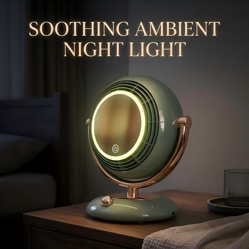 Retro-Style Makeup Mirror Desktop Portable Fan, Desktop Dressing Mirror with Built-in Fan, Equipped with LED Lighting, Warm and Cool Tone Lights, Touch Control Function (White) White