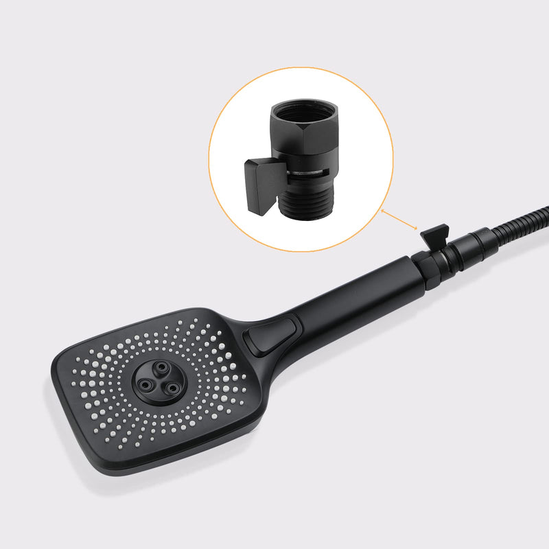 Matte Black Water Flow Control Valve, G1/2" Shower Head Flow Control Brass Shut Off Valve for Handheld, Water Pressure Regulator Replacement for Shower System Matte Black