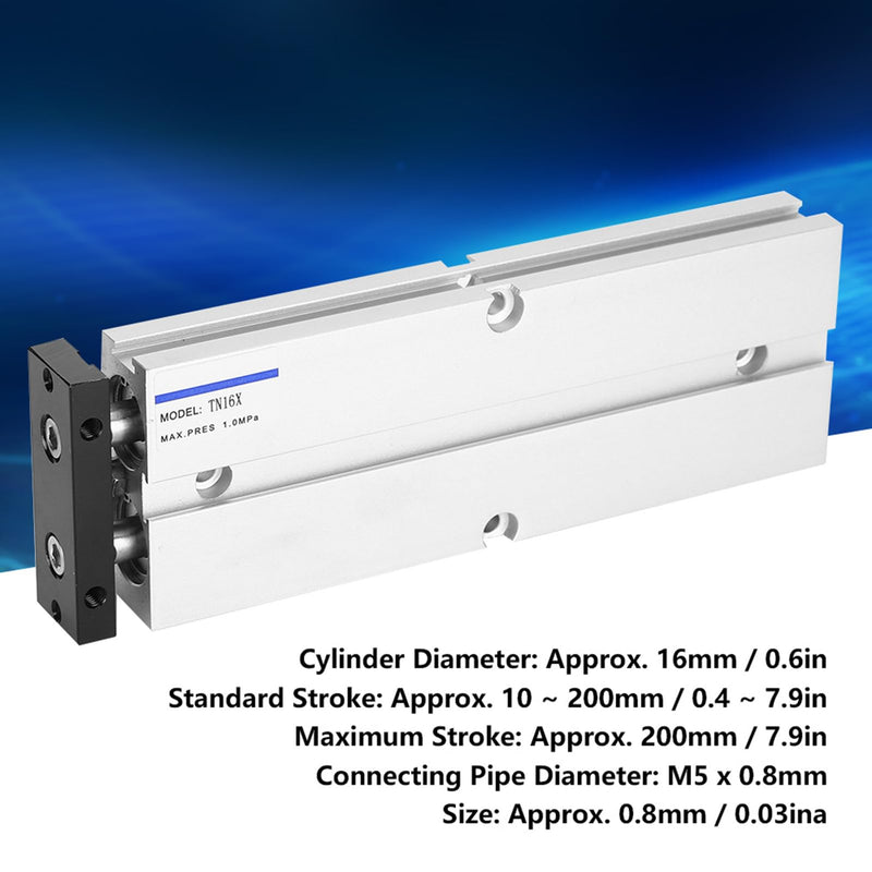 Air Cylinder, 1.0MPa 10 to 200mm Stroke Aluminum Alloy Double Rod Double Shaft Air Cylinder, Industrial Air Cylinders (TN16X200-S) TN16X200-S