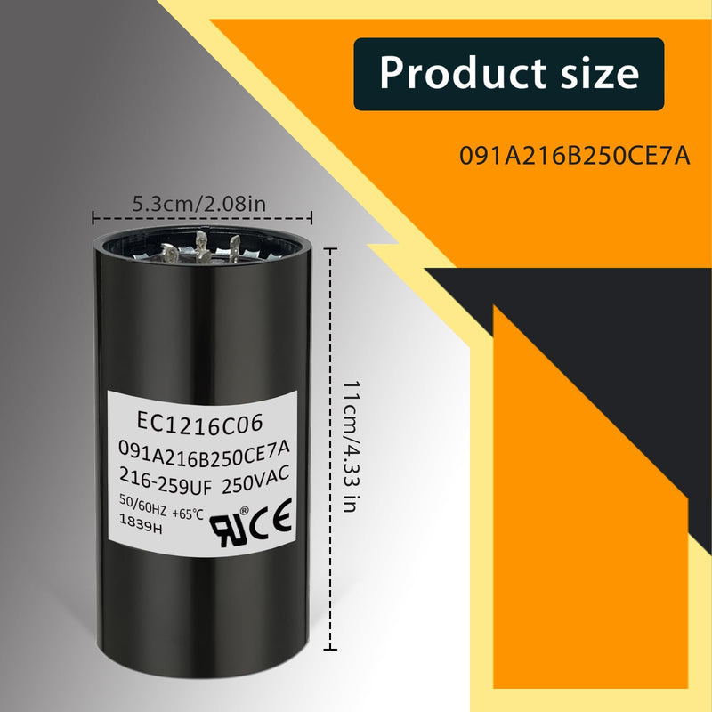 EC1216C06 Upgraded Start Capacitor 216-259uF 250V | Exact OEM Replacement For EC1216C06, Wide Compatibility Durable Reliable Powerful Motor Startup