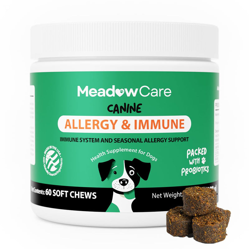 Allergies & Immune Support for Dogs | Canine Seasonal Allergy Relief & Healthy Immune System Support | Packed with Probiotics and Turmeric | 60 Soft Chews180 g (6.35 oz) | Meadowcare