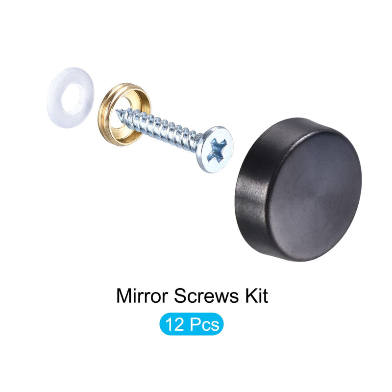 METALLIXITY Mirror Screws (16mm/0.63") 12Pcs, Decorative Cover Cap Nails Brushed - for Sign Advertising Hardware, Construction, Black 16mm