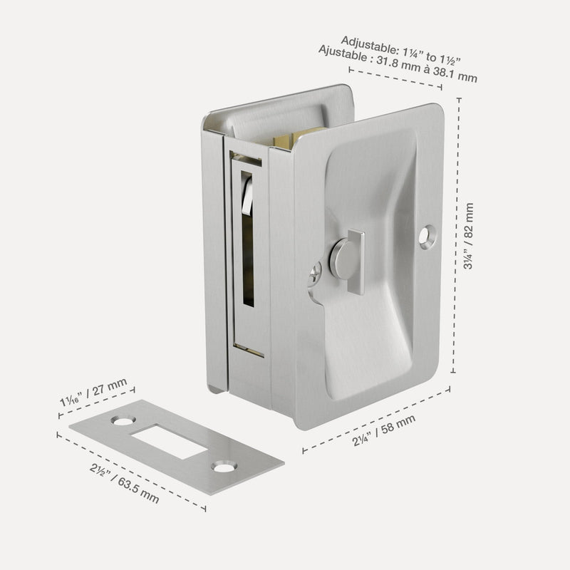 Richelieu Hardware 1701NBPSBC Onward Pocket Door Pull, Privacy Lock, 3 1/4 in (82 mm), Rectangular, Brushed Nickel