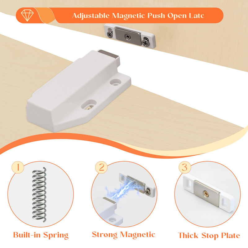 2 Pack Push to Open Door Latch, Magnetic Push Latches, Touch Latch Hardware for Cabinet Drawer, Wardrobe Door, White 2 Pack