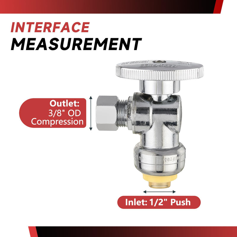 10Pcs EFIELD 1/2"Push-Fit Angle Stop Valve,1/4 Turn(PF-VALVE028-10) P10-Angle