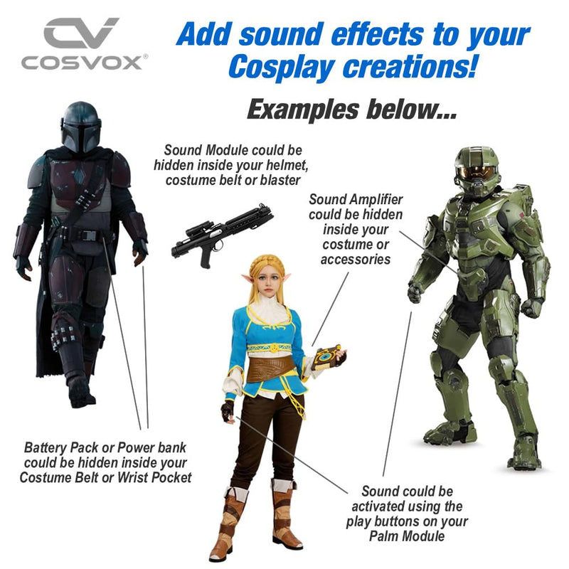 Cosplay Sound Effects Module. DIY Audio MP3 Sound Chip with 4 Push Buttons, 8MB Memory. Add Sound Effects or Music to Your Cosplay Costume Accessories, Crafts, Props and Replicas.