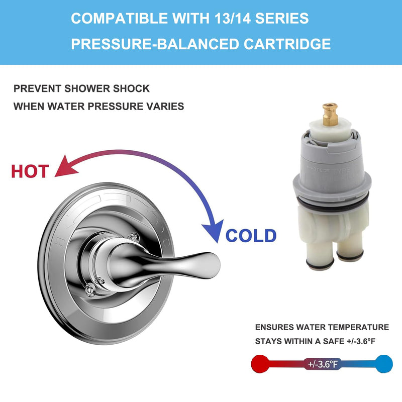 T13020-BL Shower Handle Trim Kit Compatible with Del ta R10000 Series Valve, Replacement Part for Del ta Classic 13 14 Series Single-Function Chrome Shower Trim Kit, Cartridge Not Included