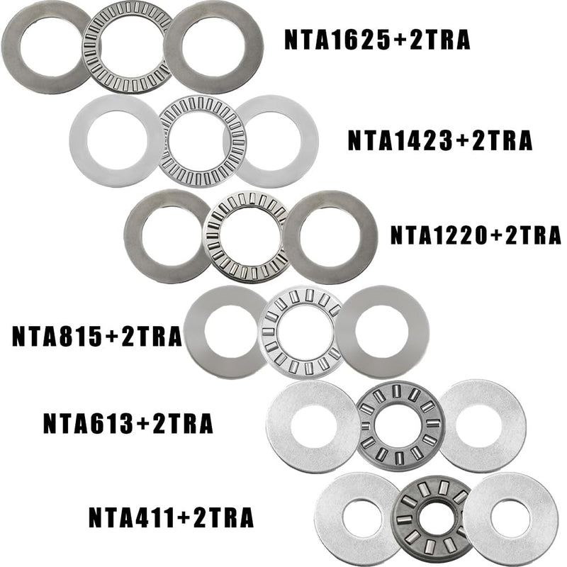 4 Sets NTA613+2TRA, Thrust Needle Roller Bearings with Two Washers, ID 3/8", OD 13/16"