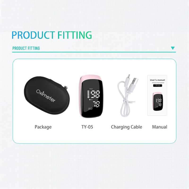Pulse Oximeter, Blood Oxygen Meter, Fingertip Pulse Oximeter, Rechargeable Pulse Oximeter, Accurate Rapid Blood Oximeter SpO2 Reading Outdoor Sports Wide Use (Pink)
