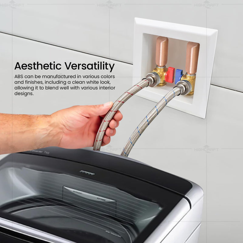 Highcraft Washing Machine Outlet Box Compact Universal Utitliy Outlet Valve Box for Ice Makers, Gas Valves, Air Admittance Valves and Washing Machine, 1/2" Push Fit Connection with Hammer Arrestor