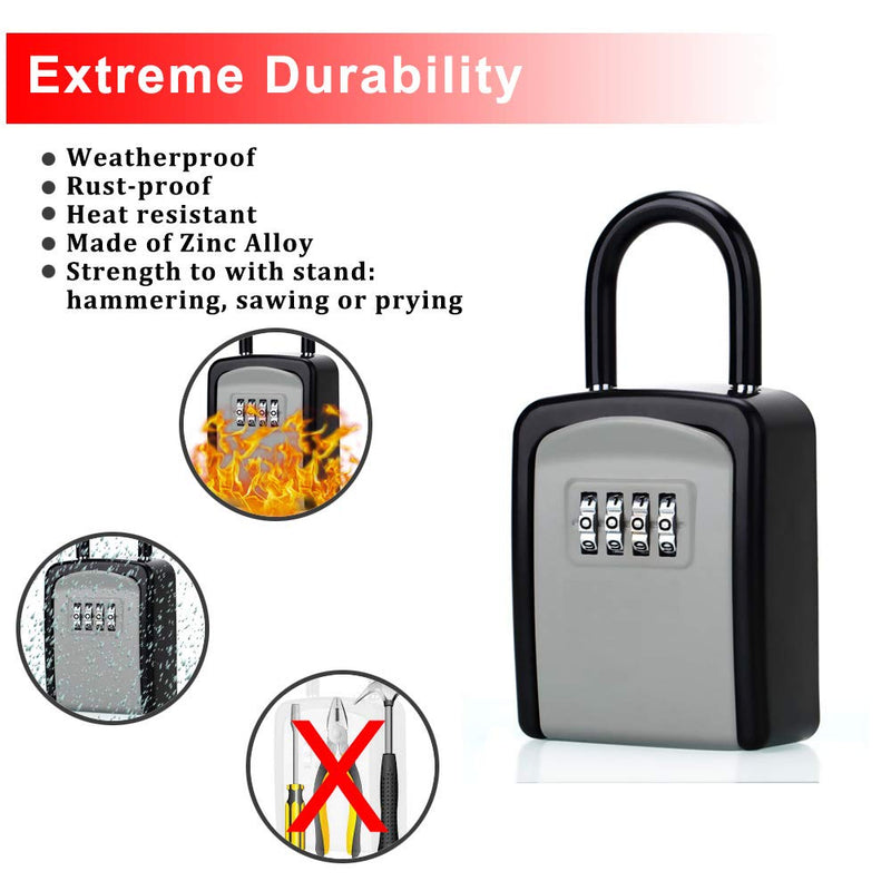 Key Lock Box, Combination Lock box with Code for House Key Storage, Combo Door Locker (Black-1pack)