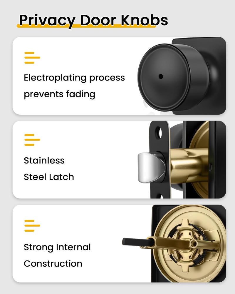 Goldenwarm Matte Black Door Knobs Interior, 8 Pack Privacy