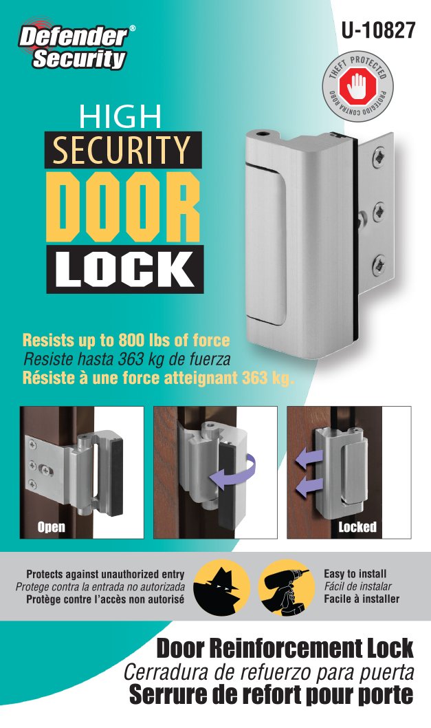 Prime-Line U 10827 Door Reinforcement Lock – Add Extra, High Security to your Home and Prevent Unauthorized Entry – 3 In. Stop, Aluminum Construction, Satin Nickel (Single Pack) 1