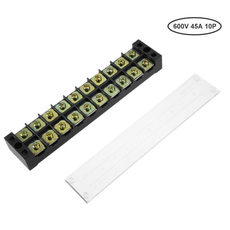 uxcell Dual Rows 10 Positions 600V 45A Cable Barrier Block Terminal Strip TB-4510L