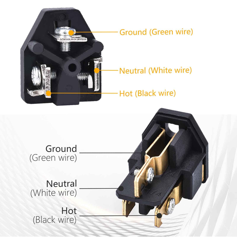 STARELO Extension Cord Ends 125V 15A 2Pole 3Wire Male Plug and Female Connector Straight Blade Plug Replacement Electrical Extension Cord End(Male & Female 5 Set) female/male5SET