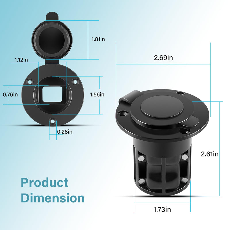 1903012 Flush Mount Power Port for Cannon Downriggers Power Cable, Quick Connection, Black