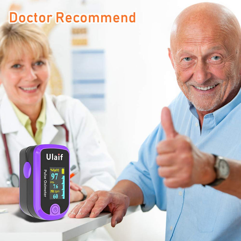 Pulse Oximeter, OLED Display Oxygen Monitor Fingertip, Blood Oxygen Saturation Monitor (SpO2) with Carrying Case, Batteries and Lanyard Purple
