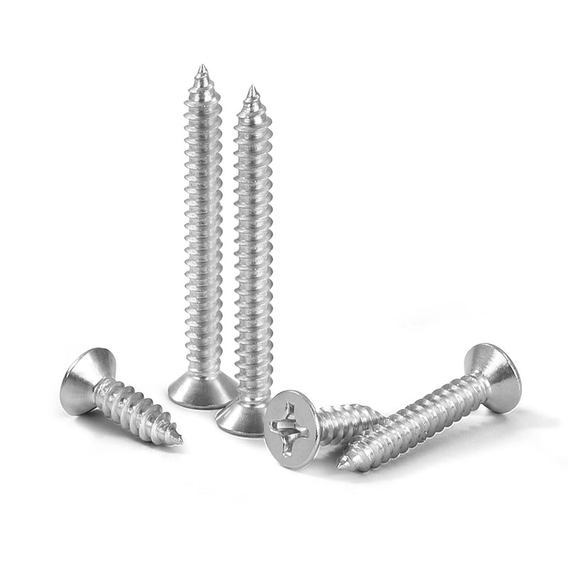 #10 x 1" Flat Head Sheet Metal Screws Wood Screws, Self Tapping, Stainless Steel 18-8, 50 PCS #10 x 1"