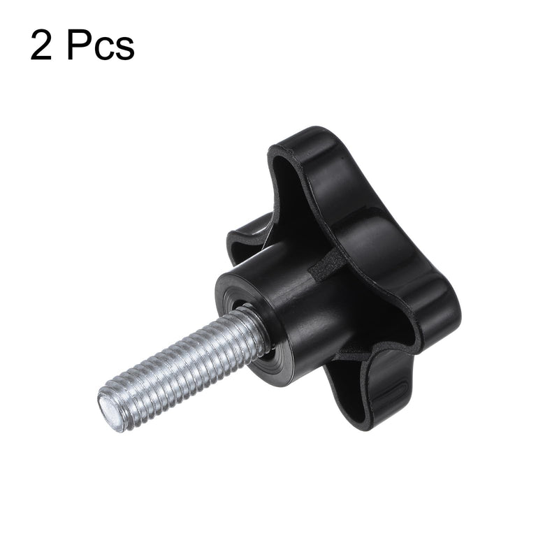 HARFINGTON 2pcs Star Knobs M10 x 30mm Male Thread Plastic 4-Star Stud Knob Hand Tightening Clamping Screw Replacement Threaded Handle, Black