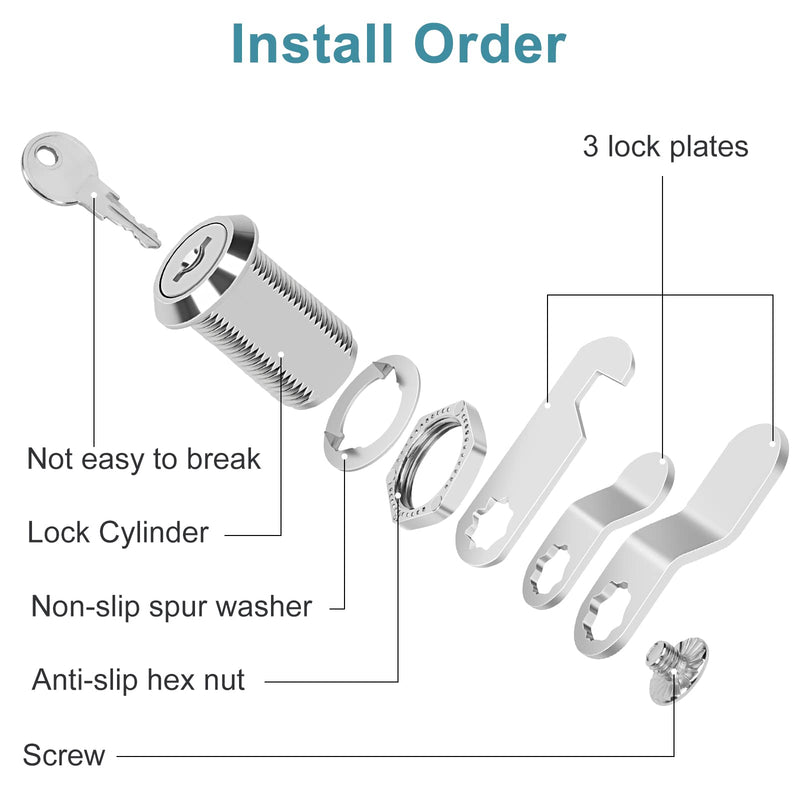 Cam Locks Cabinet Locks Keyed Alike, 1-1/8'' (Length) Cylinder Fits on 7/8'' Max Panel Thickness, Secure Files Drawers Mailbox RV Storage Locks Replacement Set, Zinc Alloy (1-1/8 Inch 6Pcs) 1-1/8 Inch 6Pcs