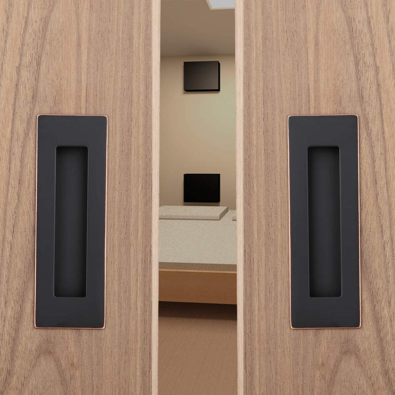 Flush Pull Handle (2 Pack) 6" Rectangular Plated Oil Rubbed Bronze, Free of Sharp Edge, for Sliding Pocket Barn Door or Cabinet