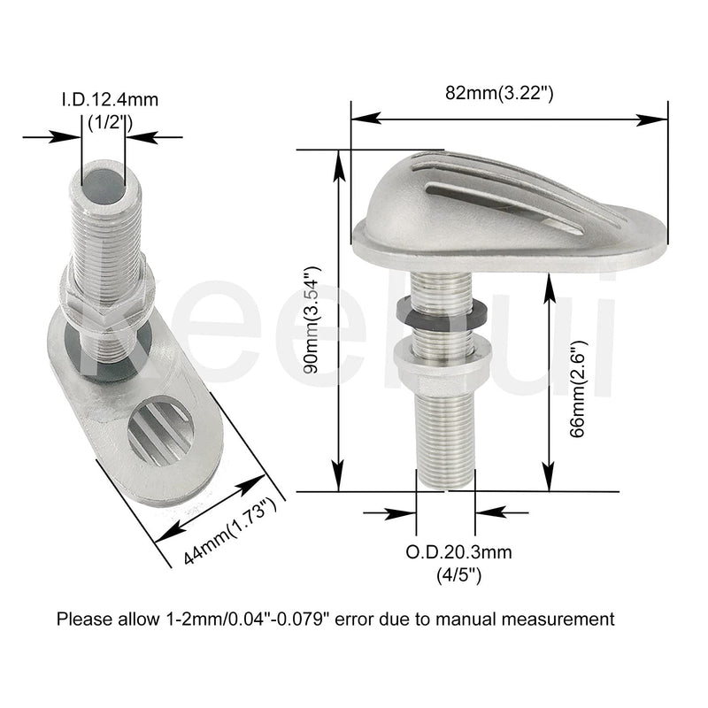 Stainless Steel 316 Marine Grade Boat Intake Strainer Threaded Thru-Hull Inlet Filter Scoop with Rubber Gaskets I.D. 1/2INCH/O.D.(4/5IN)