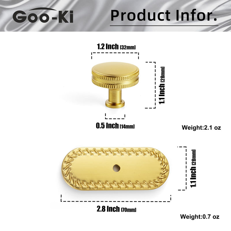 Goo-Ki 6 Pack Cabinet Knobs Brushed Gold Drawer Knobs with Backplate Zinc Alloy Kitchen Hardware - Single Hole/Screw Bar Cabinet Pulls Dresser Handles with Spacer