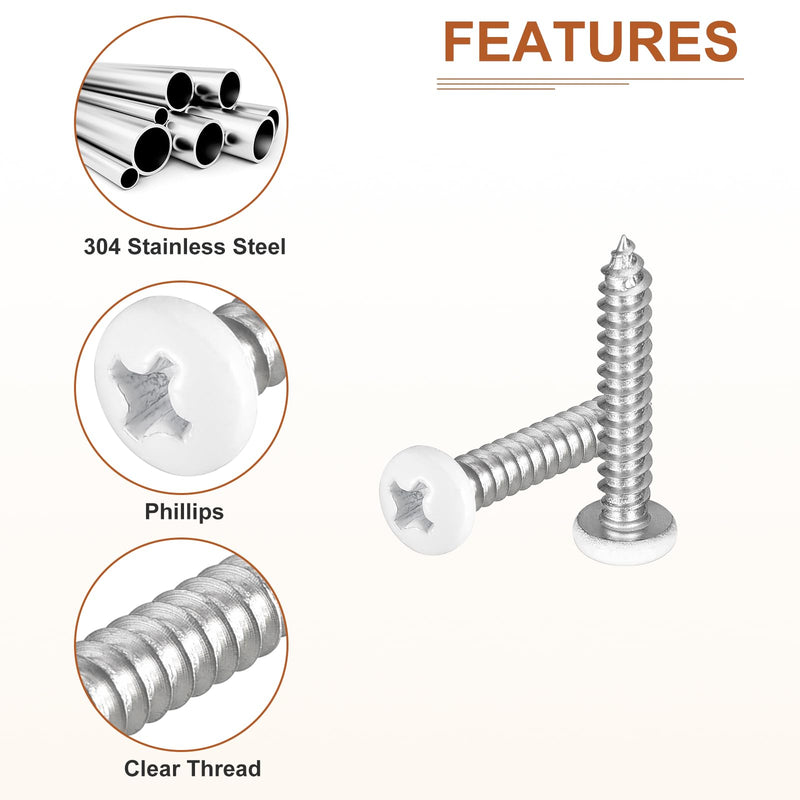 #8x1 White Screws - 50Pack - 304 Stainless Steel Pan Head Phillips Sheet Metal Screw Self-Tapping Screw Wood Screws #8x1" 50