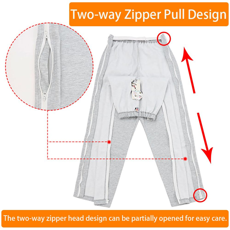 Unisex Patient Pants,Bedridden Patient Clothing,Disability Clothing,Leg Post Surgery Pant for Fracture Medium Grey