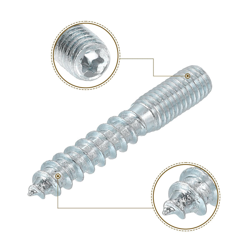uxcell M8x50mm Hanger Bolts, 8pcs 31mm Wood Dowel Screw Self-Tapping Screw with 8pcs M8x20mm Threaded Insert Nuts Interface Hex Socket Drive, for Joint Furniture Legs 8