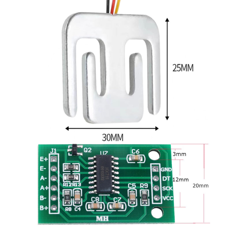 4PCS 50KG Load Cell Weighing Sensor Half-Bridge Strain Gauge Human Body Scale Pressure Sensors + HX711 Amplifier AD Module (4sensor 1module) 4sensor 1module