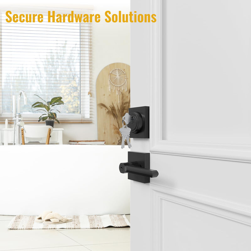HOSOM Entry Door Handle and Single Cylinder Deadbolt Front Door Lock Set, Keyed Alike Heavy Duty Exterior Door Lock Set, Door Lever with Lock & Keys for Office, Reversible Matte Black
