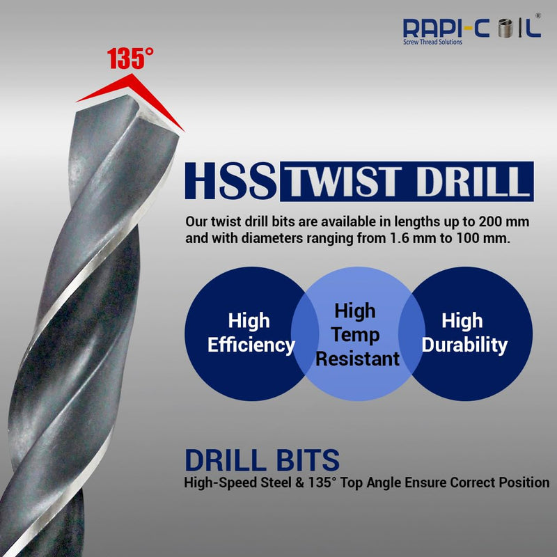 M8 x 1.25 Thread Repair Helicoil Kit, HSS M2 Tap & Drill, SS 304 Wire Inserts - Made in India M8 x 1.25