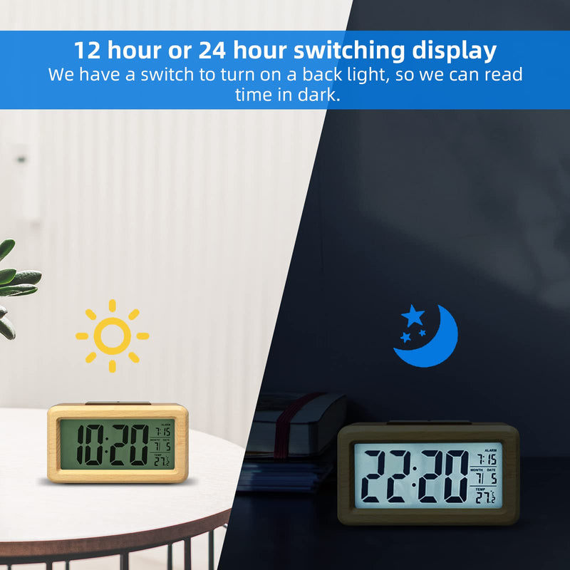 everwood Wooden Digital Battery Operated Alarm Clocks for Bedrooms, Beside, Table, Desk Wood