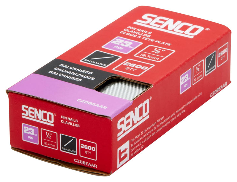 SENCO CZ08EAAR 1/2" 23 Gauge Pin Nails, Galvanized Finish 2,600 Count Pack
