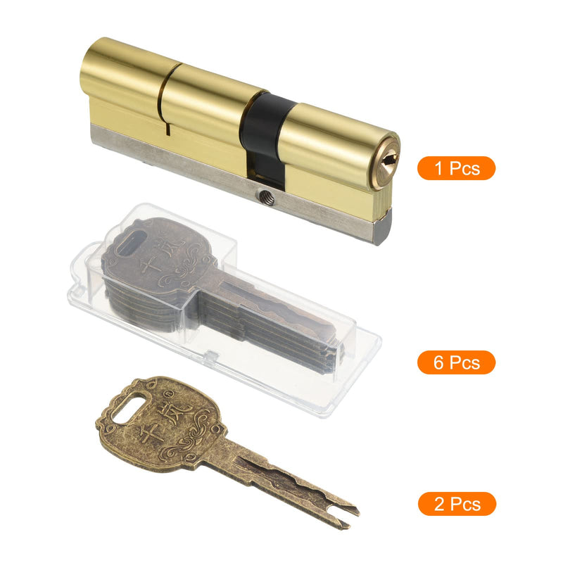 PATIKIL 32.5/57.5 (90mm Overall) European Double Lock Cylinder, Door Cylinder Lock with 2 Renovation Keys / 6 Owner Keys 32.5mm/57.5 mm
