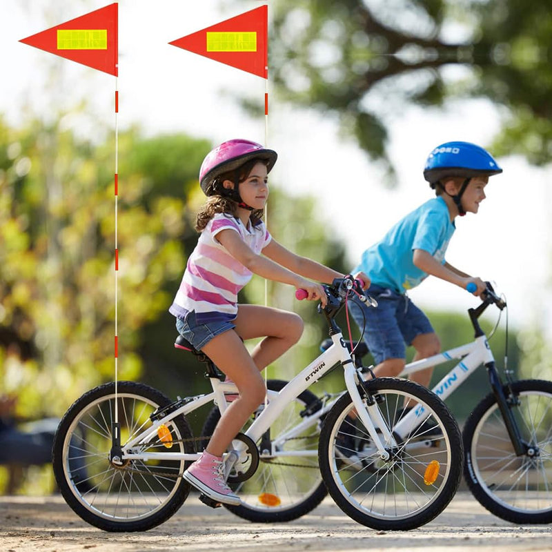 Uelfbaby 2Pcs Bike Safety Flag with Reflective Stripe 6 Ft Heavy Duty Fiberglass Pole Polyester Full Color Tear-Resistant Waterproof Orange Flag Double-sided Reflective Flag 2 Orange（with Reflective Stripe）