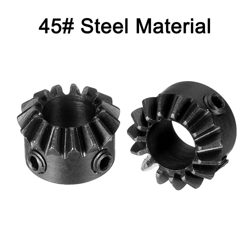uxcell 2pcs Bevel Gear 0.8 Module 1:1 Reduction Rate 15T 6.35mm Hole Dia Bevel Pinion Gear 45# Steel, 45 Degree Steering Gear for Hardware Mechanical Rotation, Black