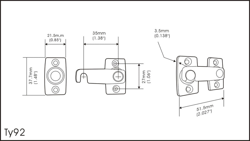 QCAA Solid Brass Shutter Bar/Door Latch, 7/8" x 2-3/32", Polish Brass, 1 Pack, Made in Taiwan Polished Brass