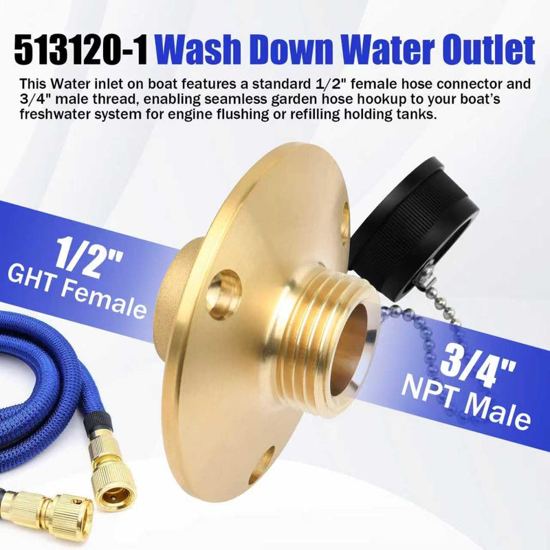 513120-1 Wash Down Water Outlet, 1/2" x 3/4" Complete With Watertight Black Plastic Cap and Stainless Steel Bead Chain, for Boats, Yachts, Campervans, Trailer Fuel Tanks etc Fresh Water Inlet ﻿