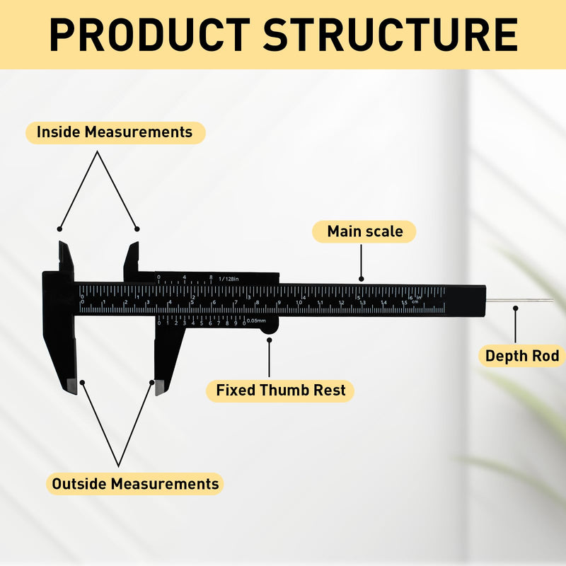 TamBee Plastic Caliper, 150mm Mini Caliper Double Scale Plastic Vernier Caliper for Jewelry Brow Sliding Gauge Ruler Measuring Tool 6Inch 5PCS(Black) Black - NewNest Australia
